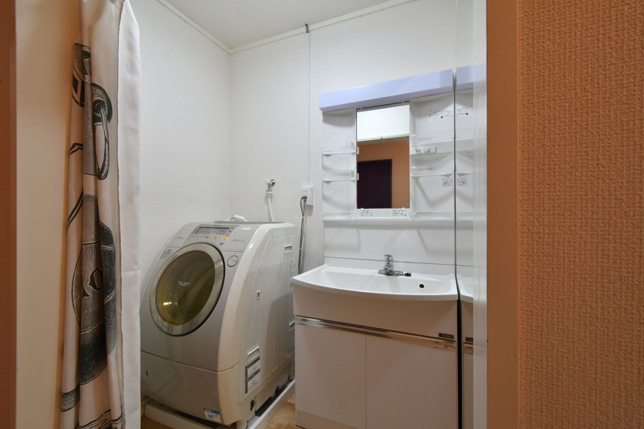 廊下側から見た洗濯機と洗面台の様子。(2020-06-18,共用部,WASHSTAND,3F)