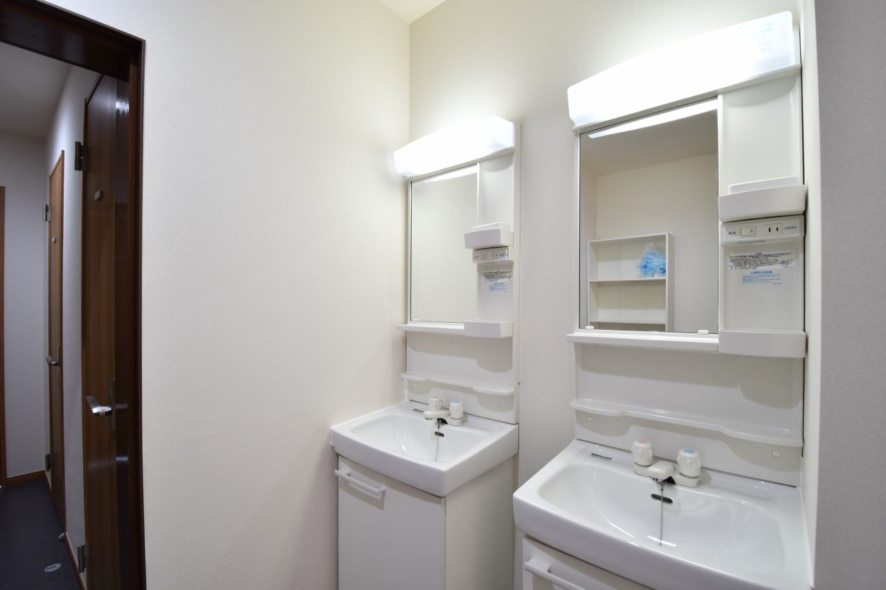 洗面台の様子。奥がトイレです。(2017-03-23,共用部,WASHSTAND,2F)