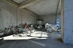 自転車置き場の様子。バイクも停められます。(2022-02-24,共用部,GARAGE,1F)