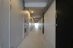 廊下の様子。廊下は2つ並行に並んでいて、中心部に水まわりが集約されています。(2014-02-18,共用部,OTHER,4F)