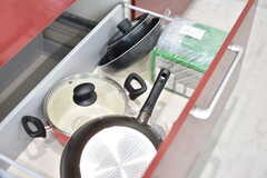 シンクの下は共用の鍋やフライパンが収納されています。(2016-12-09,共用部,KITCHEN,1F)