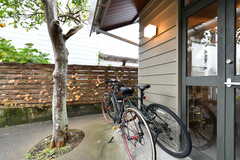 自転車置き場の様子。敷地内は自由に自転車が停められます。(2022-12-23,共用部,GARAGE,1F)