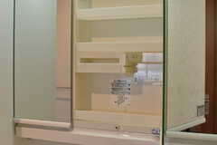 洗面台の鏡は開閉式です。中は収納スペースとして使用できます。(2017-09-26,共用部,WASHSTAND,1F)