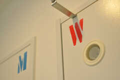 トイレのサイン。「W」は女性用、「M」は男性用です。(2014-03-24,共用部,TOILET,1F)