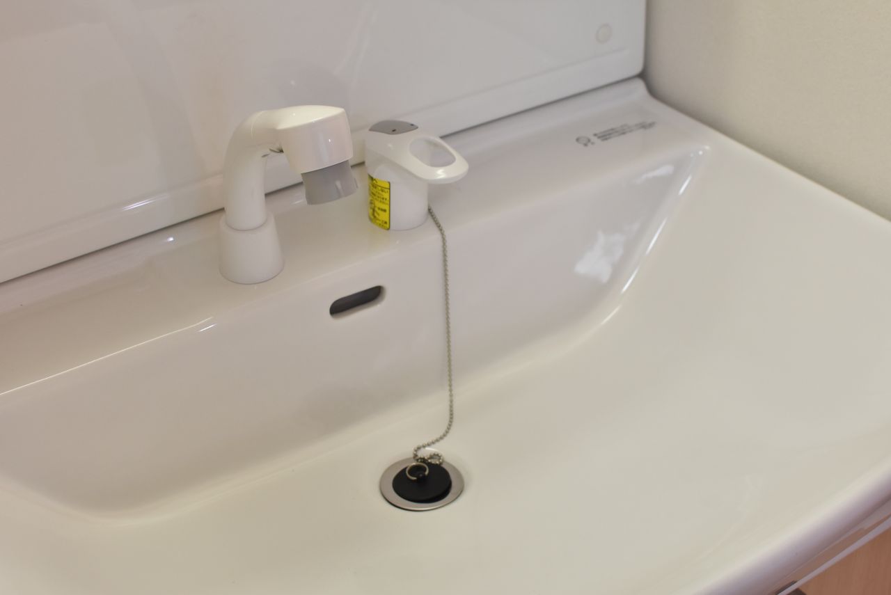 洗面台はシャワー水栓付きです。（201号室）|2F 部屋
