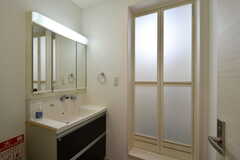 脱衣室の様子。洗面台が設置された。(2022-03-01,共用部,BATH,2F)