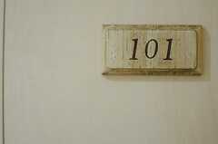 ルームサインは木彫りです。（101号室）(2013-02-15,専有部,ROOM,1F)