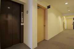 エレベーター前から見た廊下の様子。床はカーペットです。(2011-08-30,共用部,OTHER,2F)