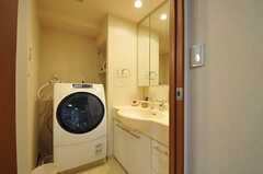 脱衣室にある洗面台と乾燥機能付きの洗濯機の様子。(2011-08-05,共用部,LAUNDRY,3F)