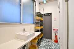 脱衣室の様子2。洗面台が設置されています。洗面台の脇は収納スペースです。(2016-11-29,共用部,BATH,1F)