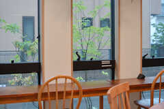 窓からは外の植栽が見えます。(2023-04-26,共用部,LIVINGROOM,1F)