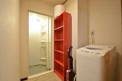脱衣室の様子。洗濯機が設置されています。(2014-11-05,共用部,BATH,1F)