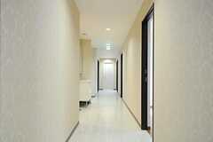 廊下の様子。突き当りがシャワールームです。(2013-01-25,共用部,OTHER,2F)