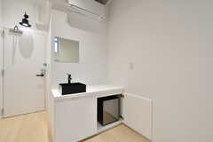 洗面台下には小型の冷蔵庫が設置されています。（217号室）(2021-02-28,専有部,ROOM,2F)