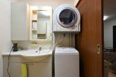 脱衣室の様子。洗面台と洗濯機、乾燥機が設置されています。(2017-11-28,共用部,WASHSTAND,1F)