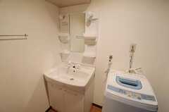 脱衣室に設置された洗面台、洗濯機の様子。(2011-01-25,共用部,OTHER,1F)