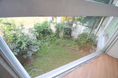 窓からは庭が見えます。庭は1階のテナントさんが使うため、入ることはできません。(2013-08-30,共用部,LIVINGROOM,2F)