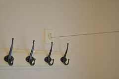 壁のフック。室内干しができるようワイヤーも掛けられます。（101号室）(2013-05-28,専有部,ROOM,1F)
