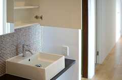 洗面台の鏡の裏は収納で、部屋ごとにスペースが区切られています。(2013-08-09,共用部,OTHER,10F)