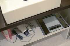 洗面台下の収納には、ヘルスメーターなどが用意されています。(2013-02-12,共用部,BATH,3F)