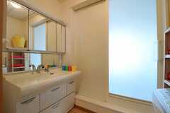 洗面台の様子。ガラス戸の奥にバスルームがあります。(2012-02-28,共用部,KITCHEN,2F)