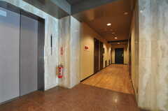 廊下の様子。右手にラウンジ、左手にランドリーやシアタールームが並んでいます。(2013-03-19,共用部,OTHER,1F)