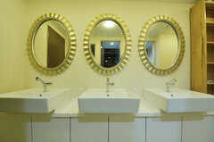 洗面台の様子。鏡は各階でディティールが異なります。(2012-04-09,共用部,OTHER,4F)